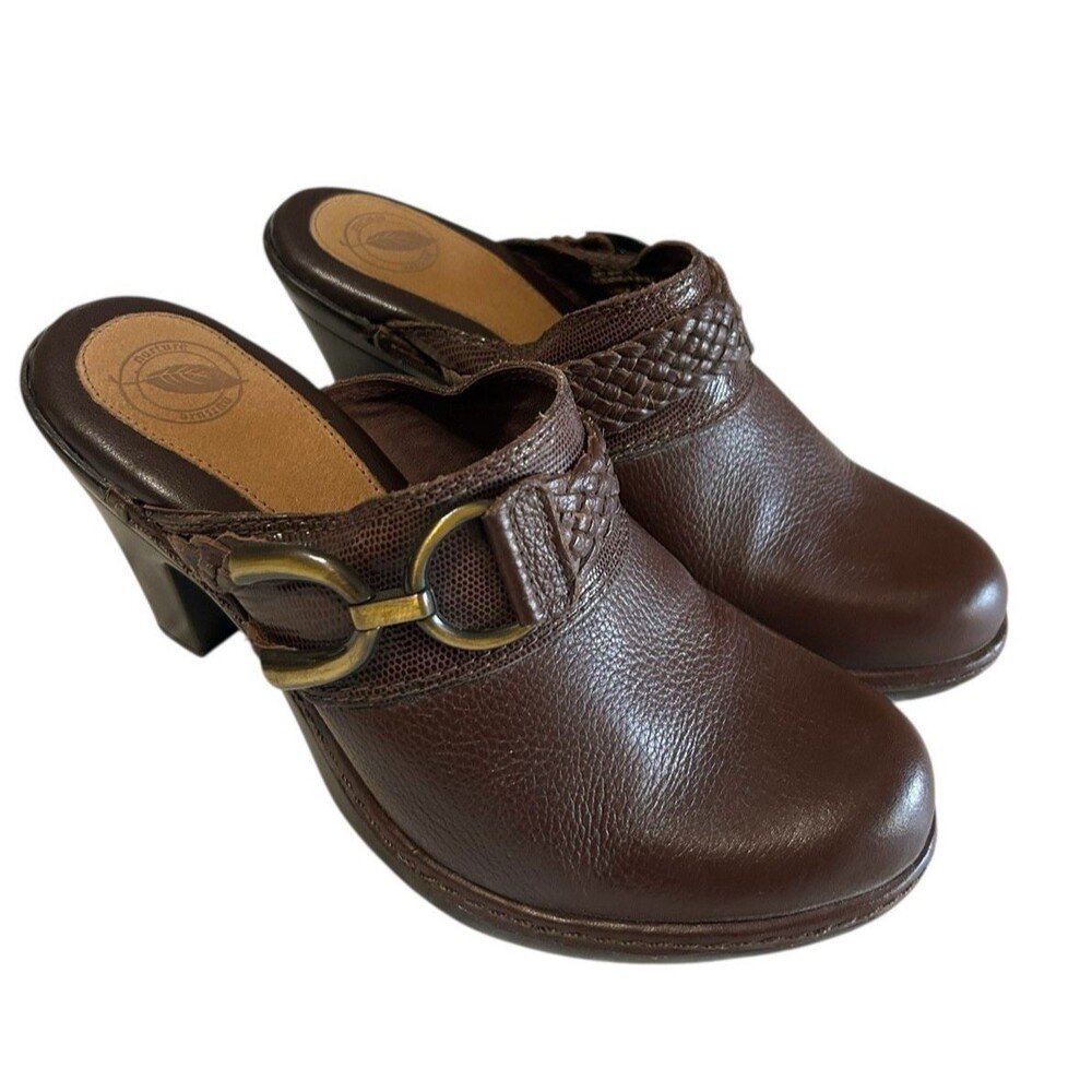 Nurture by Lamaze Dark Brown Leather Heeled Mule Clogs with Gold Hardware